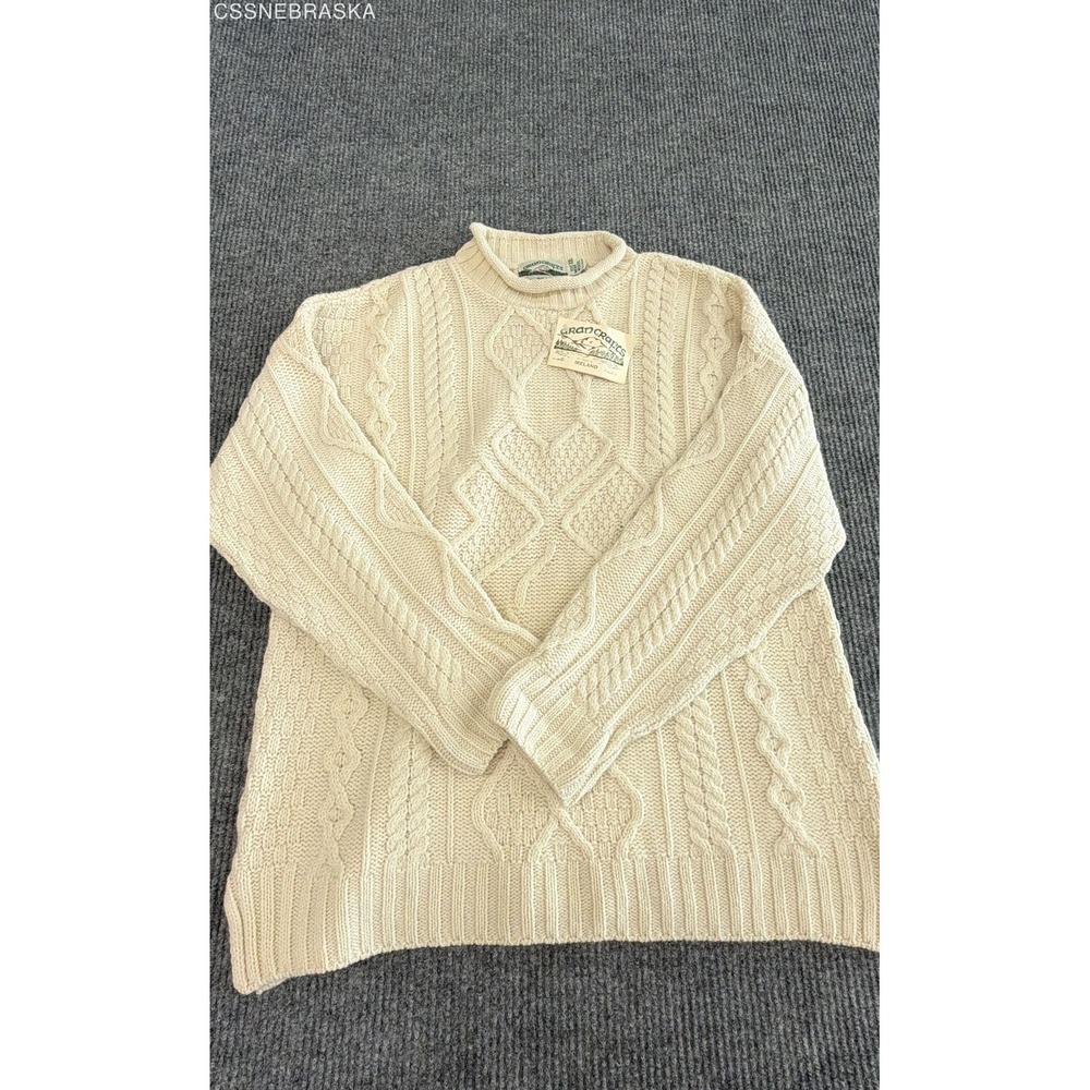 Aran Crafts Men's Cream Cable Knit Merino Wool Fisherman Sweater NWT XXL